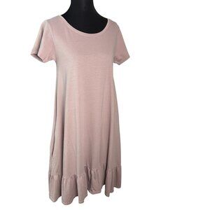 Peruvian Connection Pima Cotton Mini Swing Dress Ruffle Bottom Stone Size XS